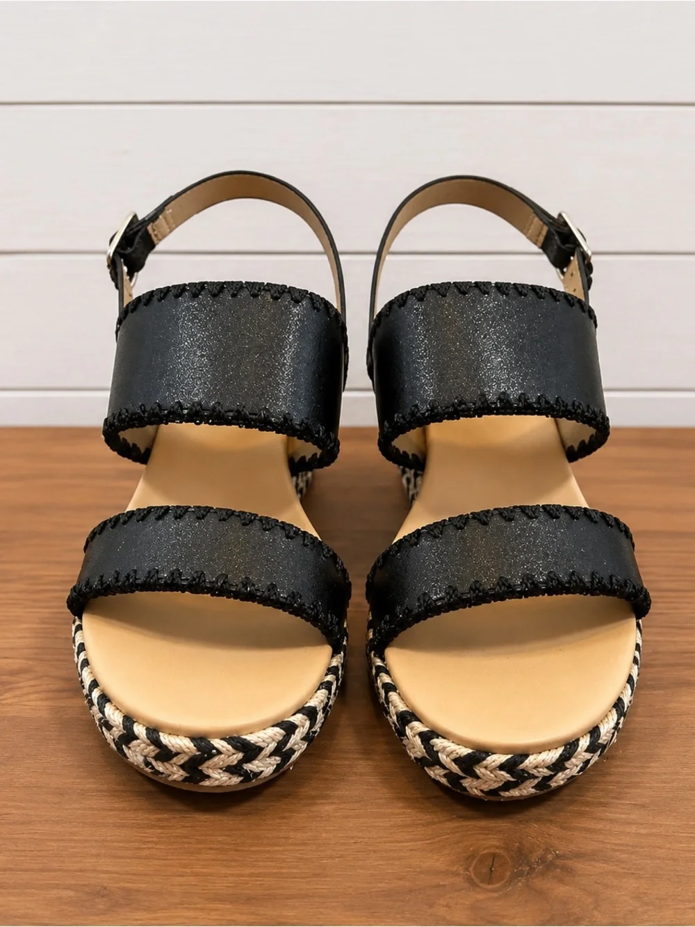 DV by Dolce Vita Black Leather Wedge Sandals Sz 11